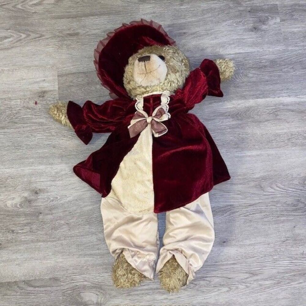 JC Penney Holiday Collection Bear Victorian Dress Red Velvet 25” Plush